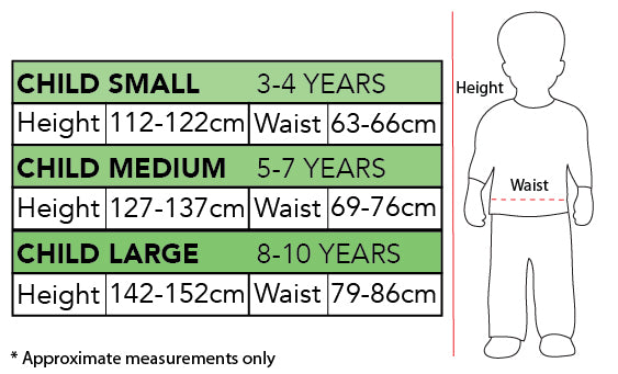 Size Chart Boys Girls Childrens Costume S M L