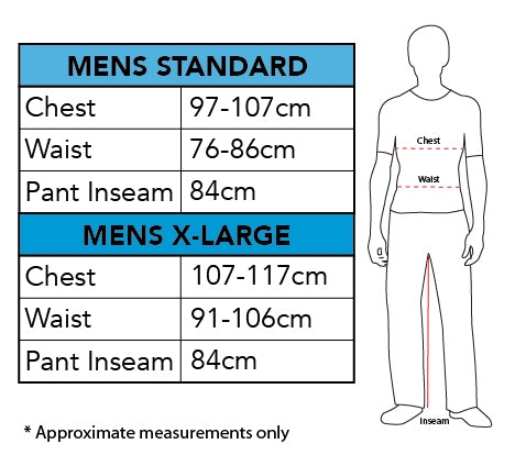 Size Chart Mens M L Standard XL