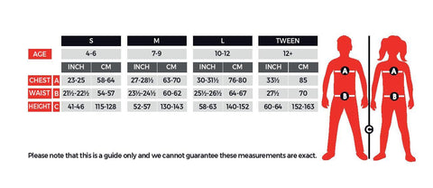 size chart for 80s Gold Girl's Costume