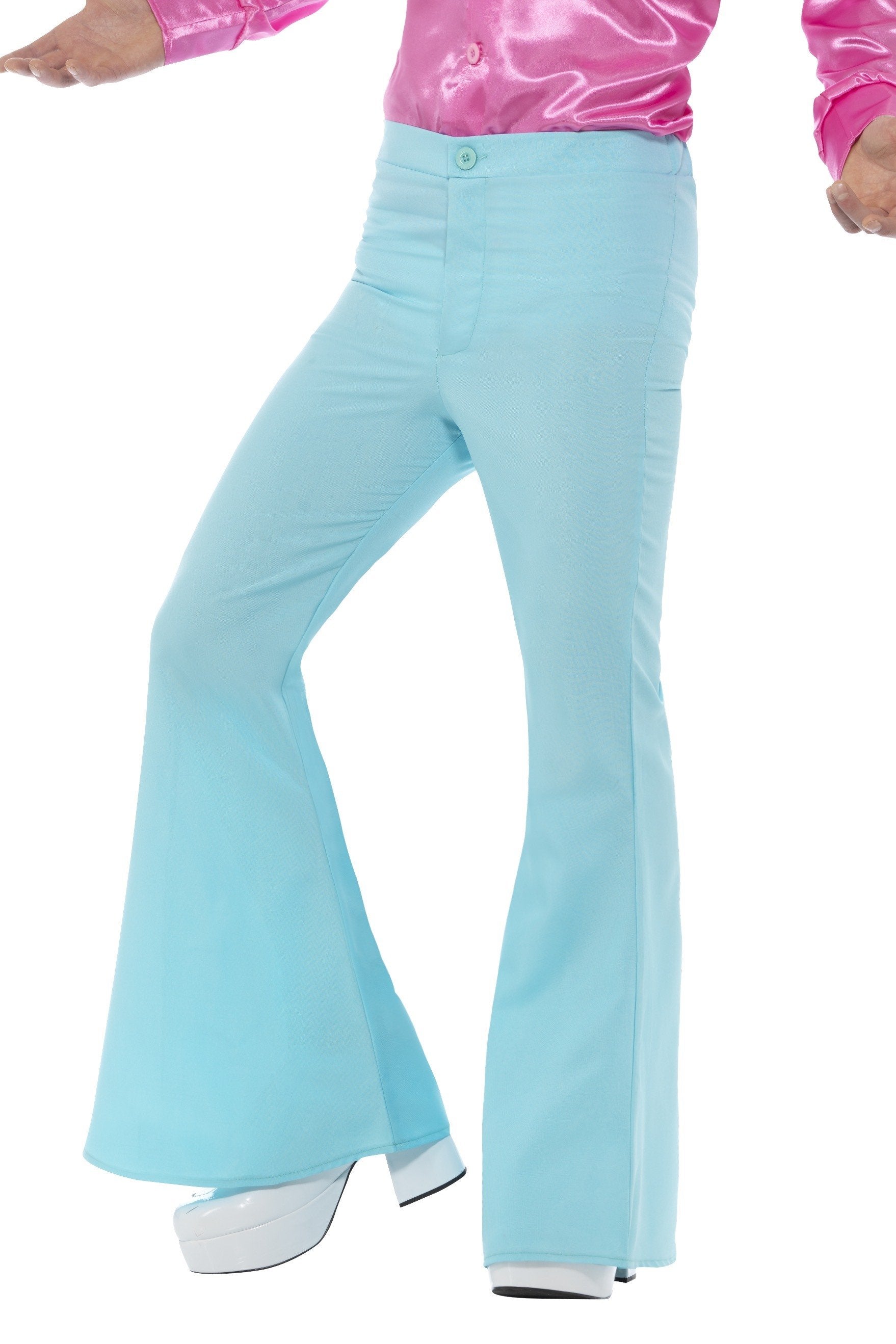 60s 70s Light Blue Flares Retro Bell Bottoms Disco Flared Trousers