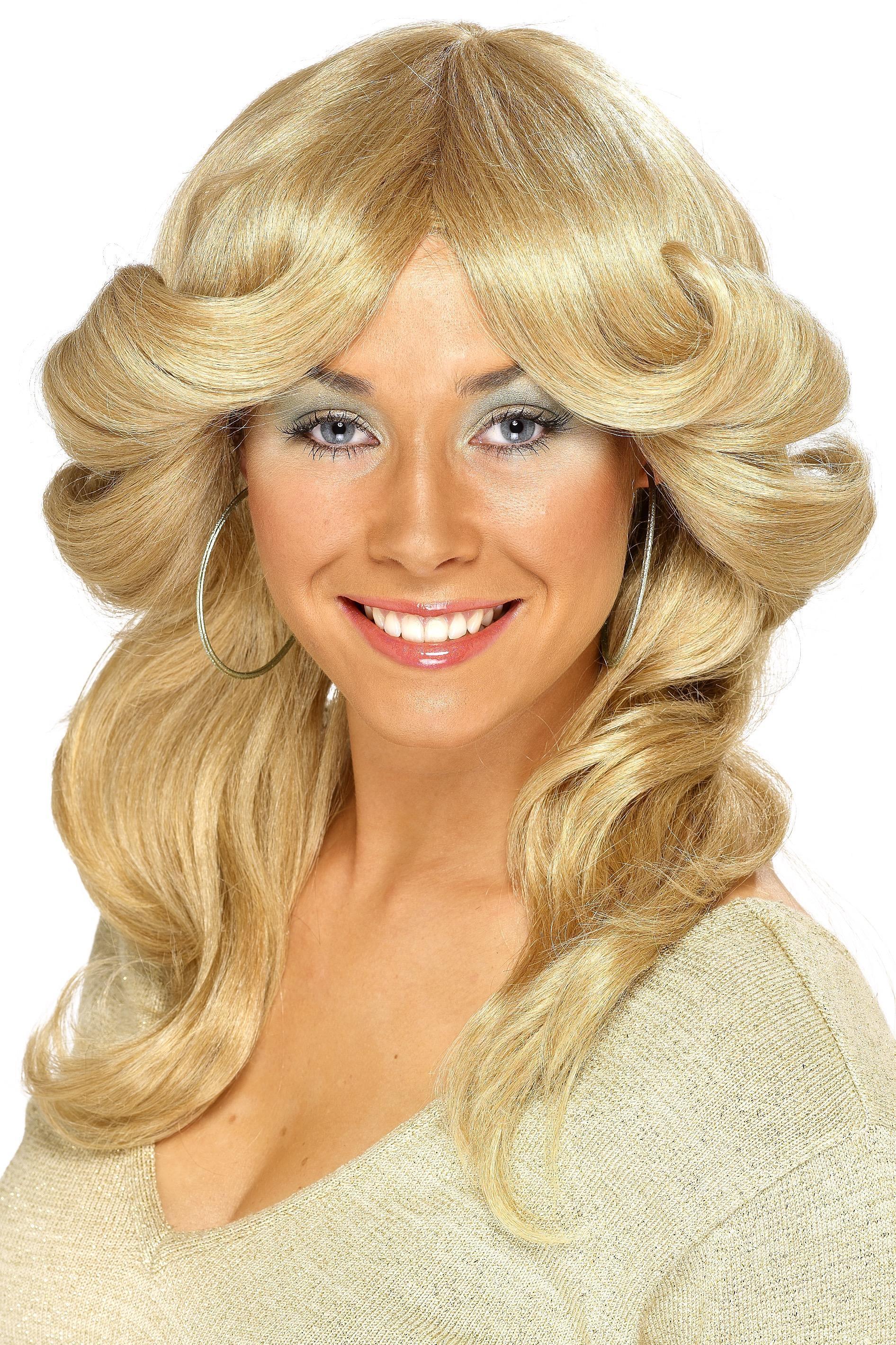 70s Disco Farrah Flick Layered Wavy Strawberry Blonde Wig