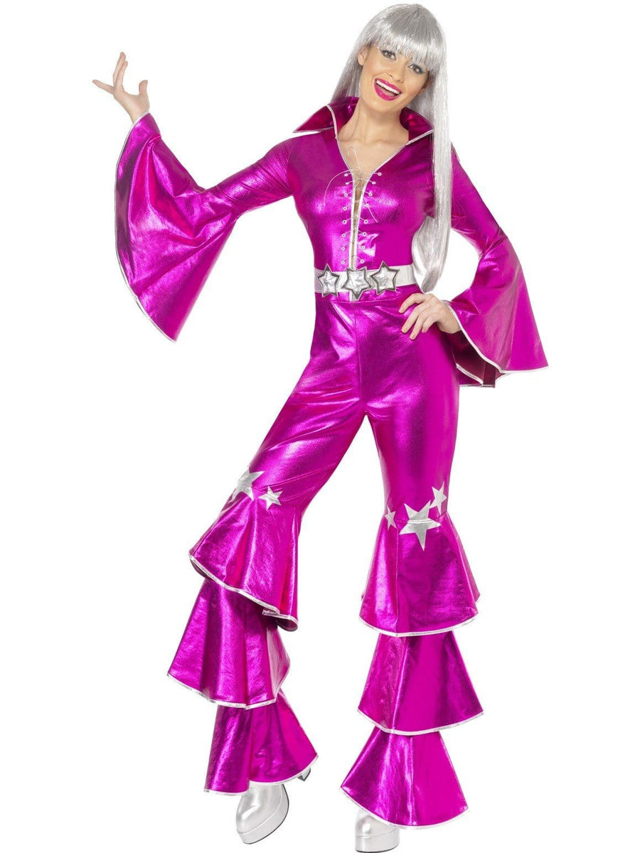 Disco Ladies Pink 70s Girl Pop Star Flares Fancy Dress Costume ...