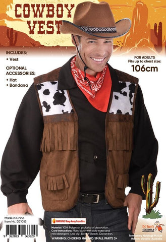 Cowboys Mens Adult Brown Western Bandit Halloween Costume Vest-XXL 