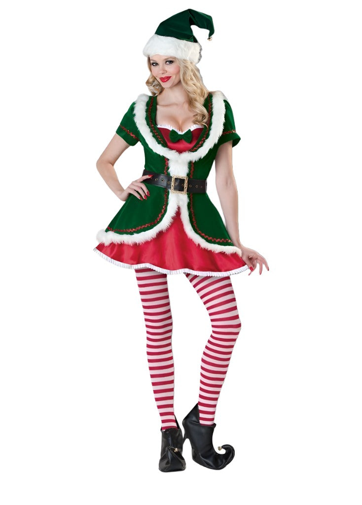 Candy Cane Miss Elf Christmas Women's Santa's Helper Hire Costume ...