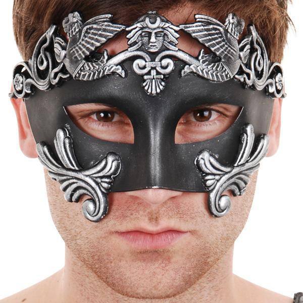 Men's Masquerade Venetian Griffin Style Mask Black and Silver.