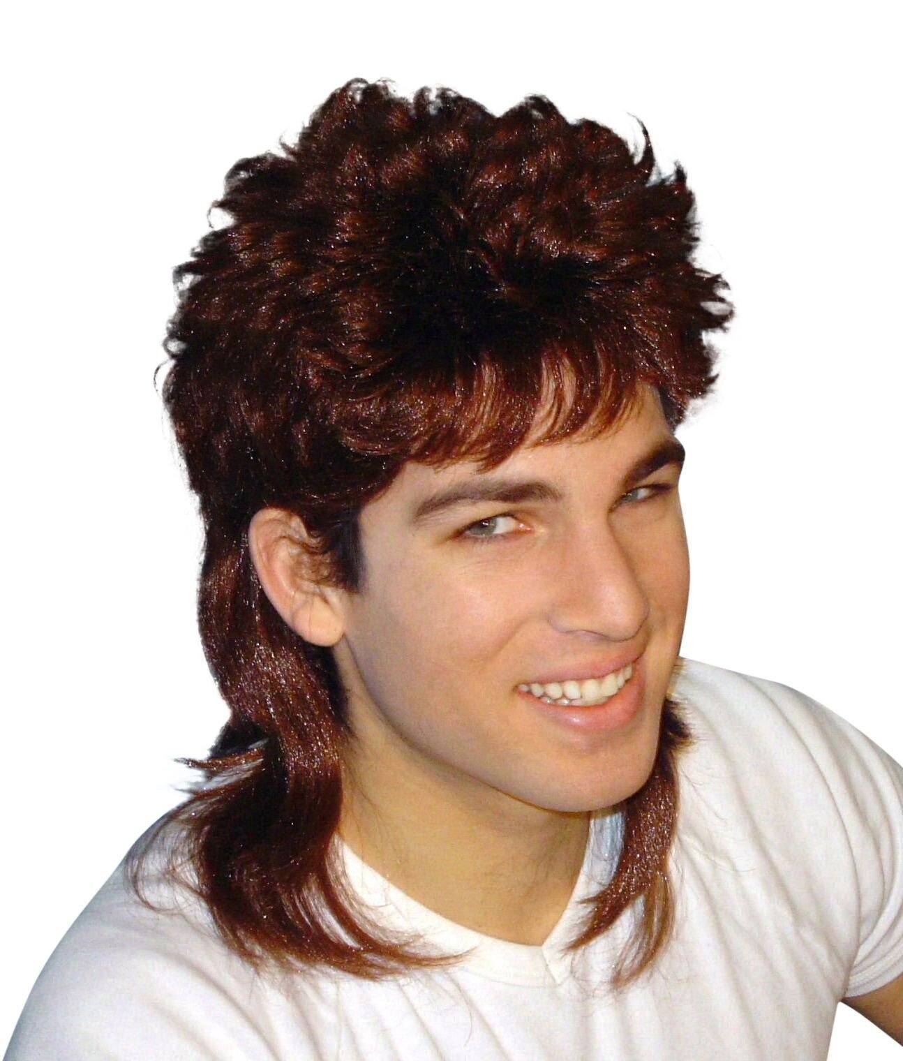Brown Mullet Wig Fancy Dress 70s 80s Costume Party Bogan Rock Hair ...