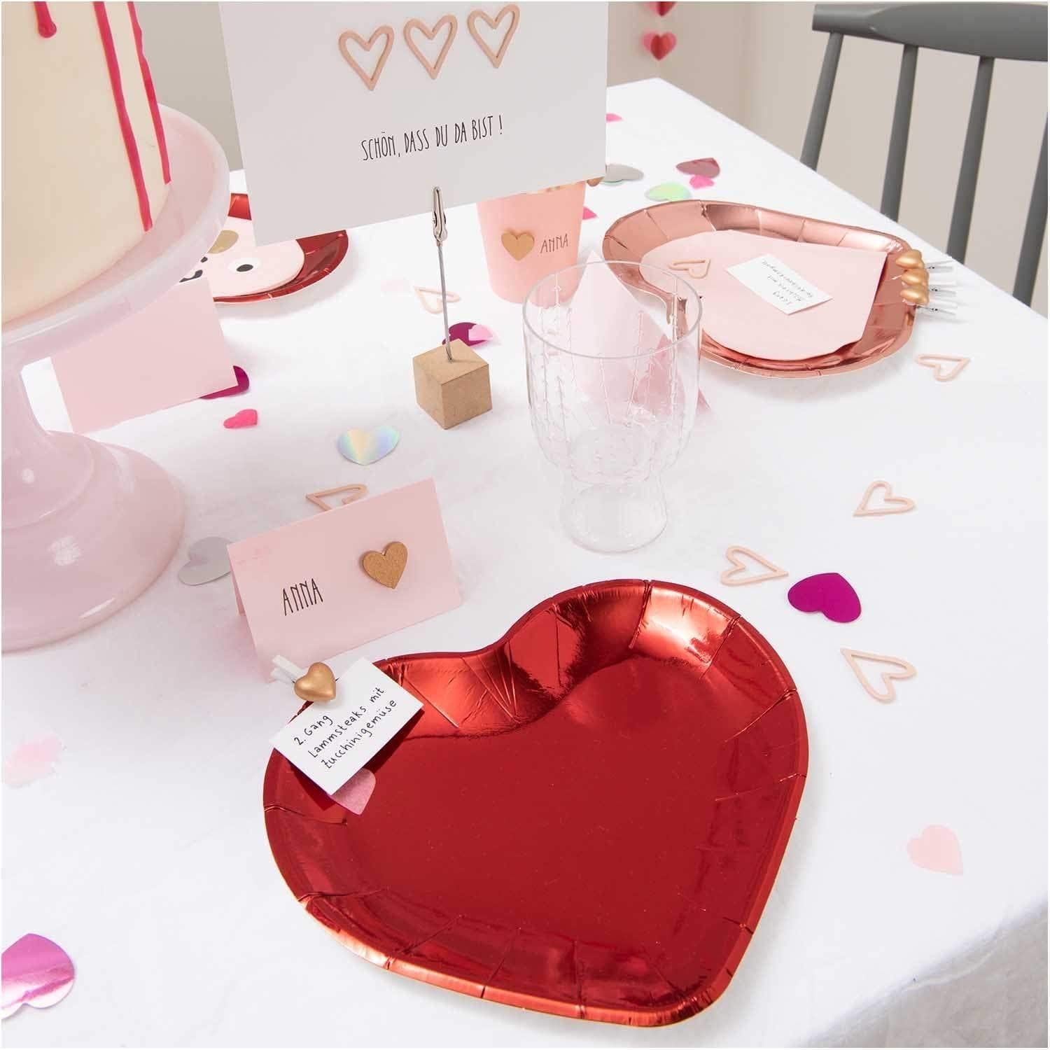 Glossy Heart Plates Pink Heart Plates Valentines Party Supplies