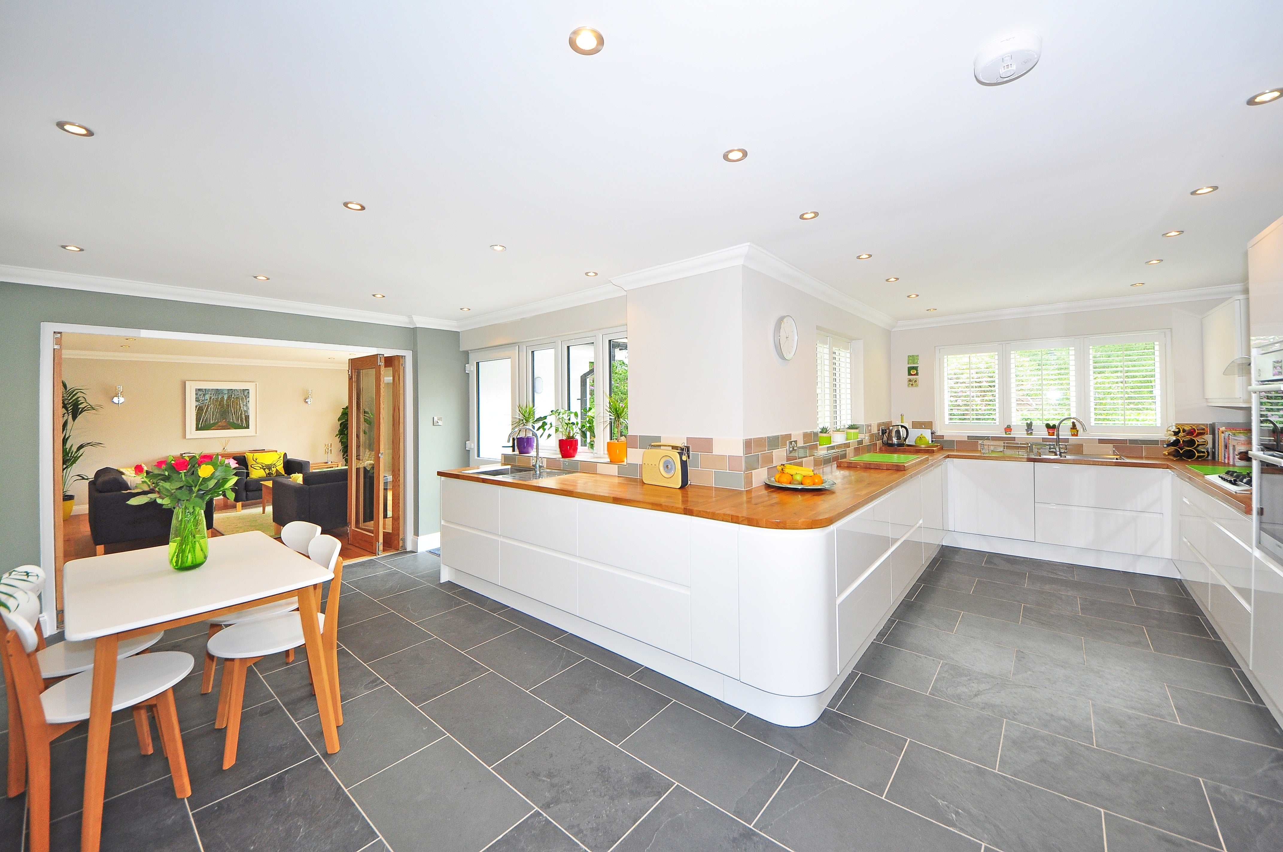 Tile Flooring In Kitchen And Living Room