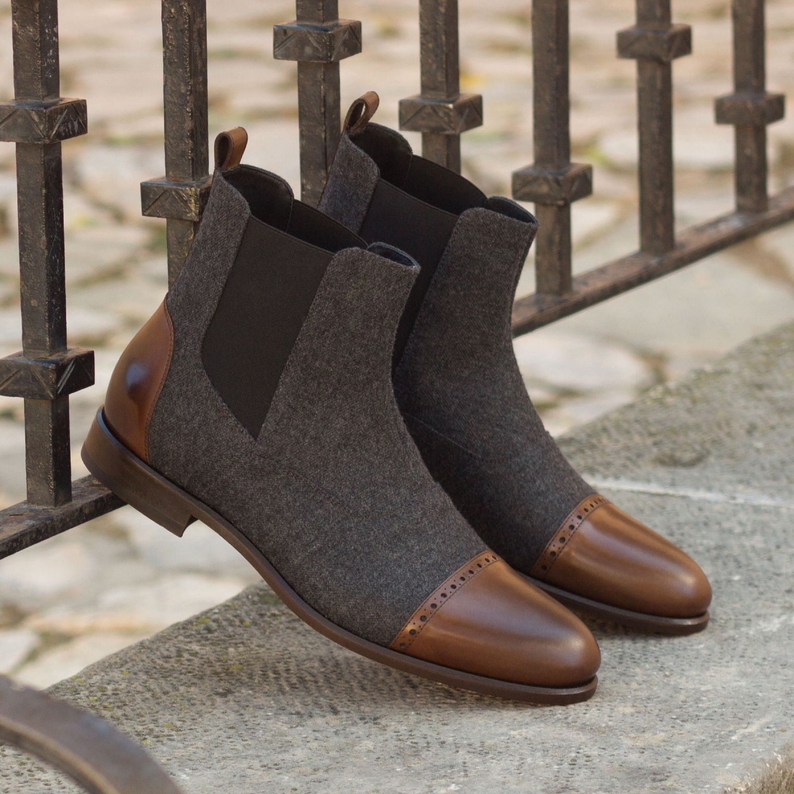 Grey Flannel & Brown Calf Chelsea Boot – Pin & Stripe