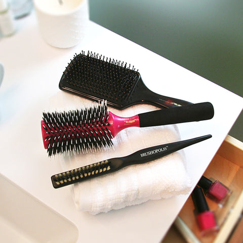 Brushopolis Prepping Paddle Brush, Monroe Latina Envy Hourglass, and Teasedale Classic Brushes