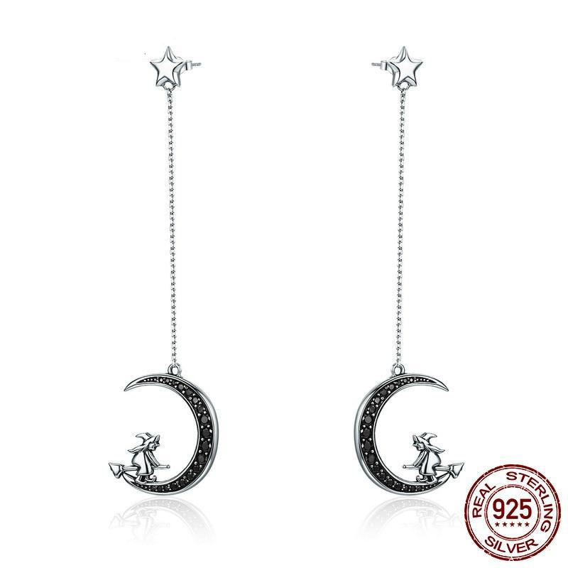 Moon Witch Black CZ Sterling Silver Earrings - Astro Sapien