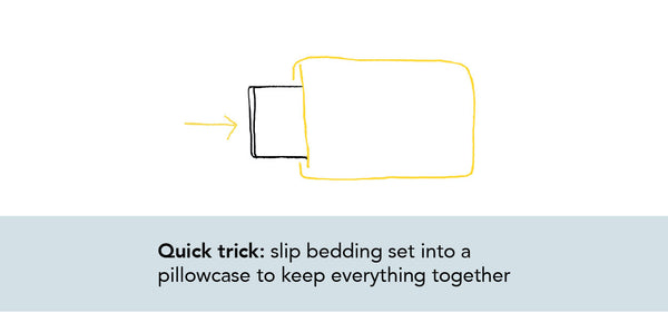 illustration of bedding being slipped inside a pillowcase