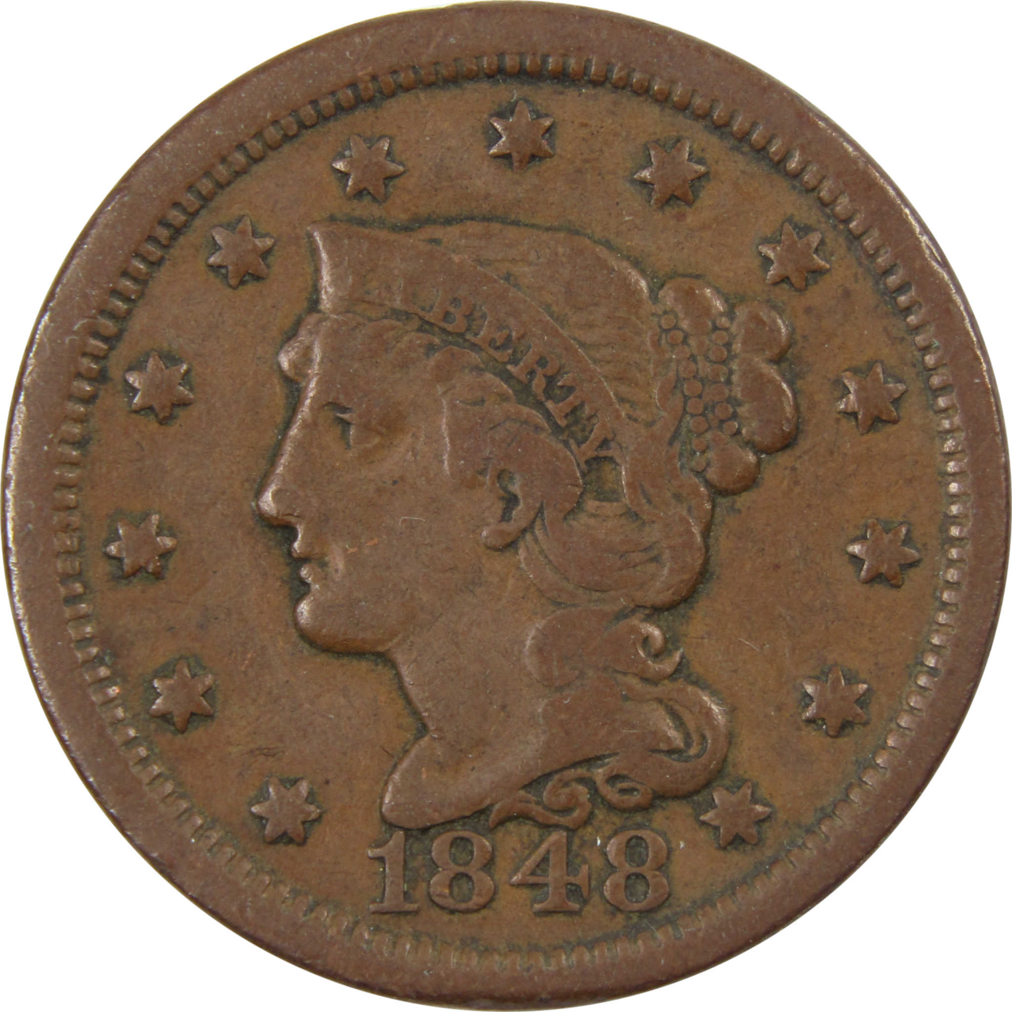 1853 Braided Hair Large Cent F Fine Copper Penny 1c Coin SKU:I8205