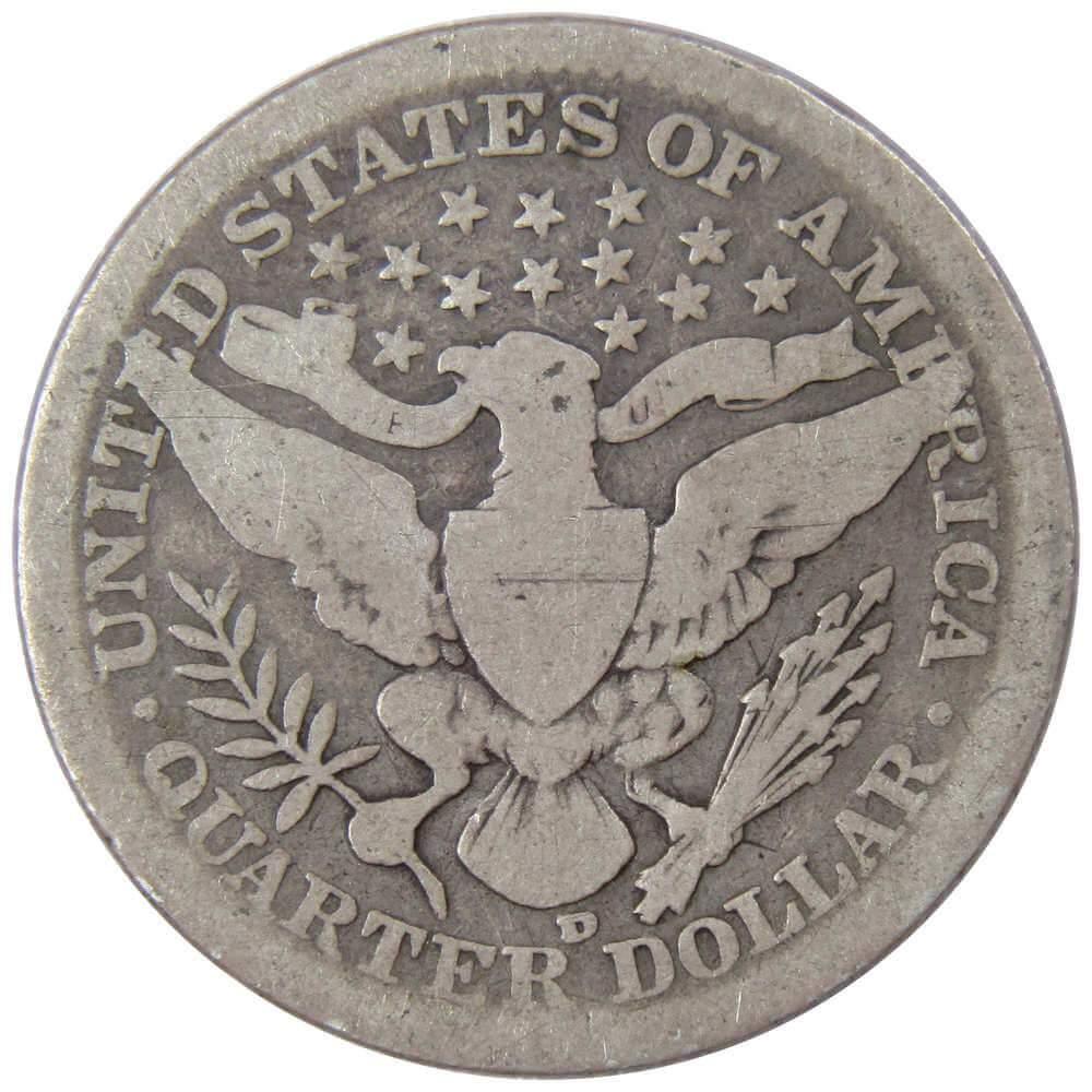 1911 D Barber Quarter F Fine 90% Silver 25c US Type Coin SKU:I3735