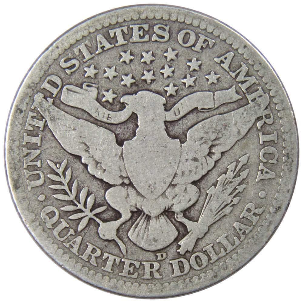 1911 D Barber Quarter F Fine 90% Silver 25c US Type Coin SKU:I3735