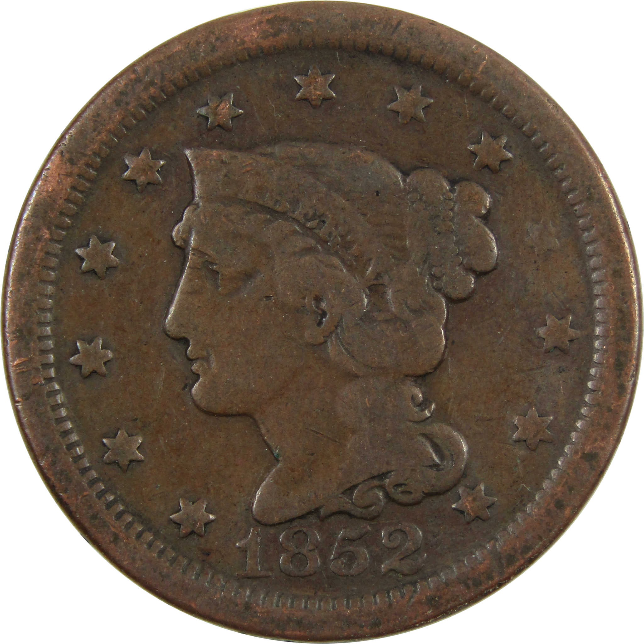 1851 Braided Hair Large Cent - Ruby Lane