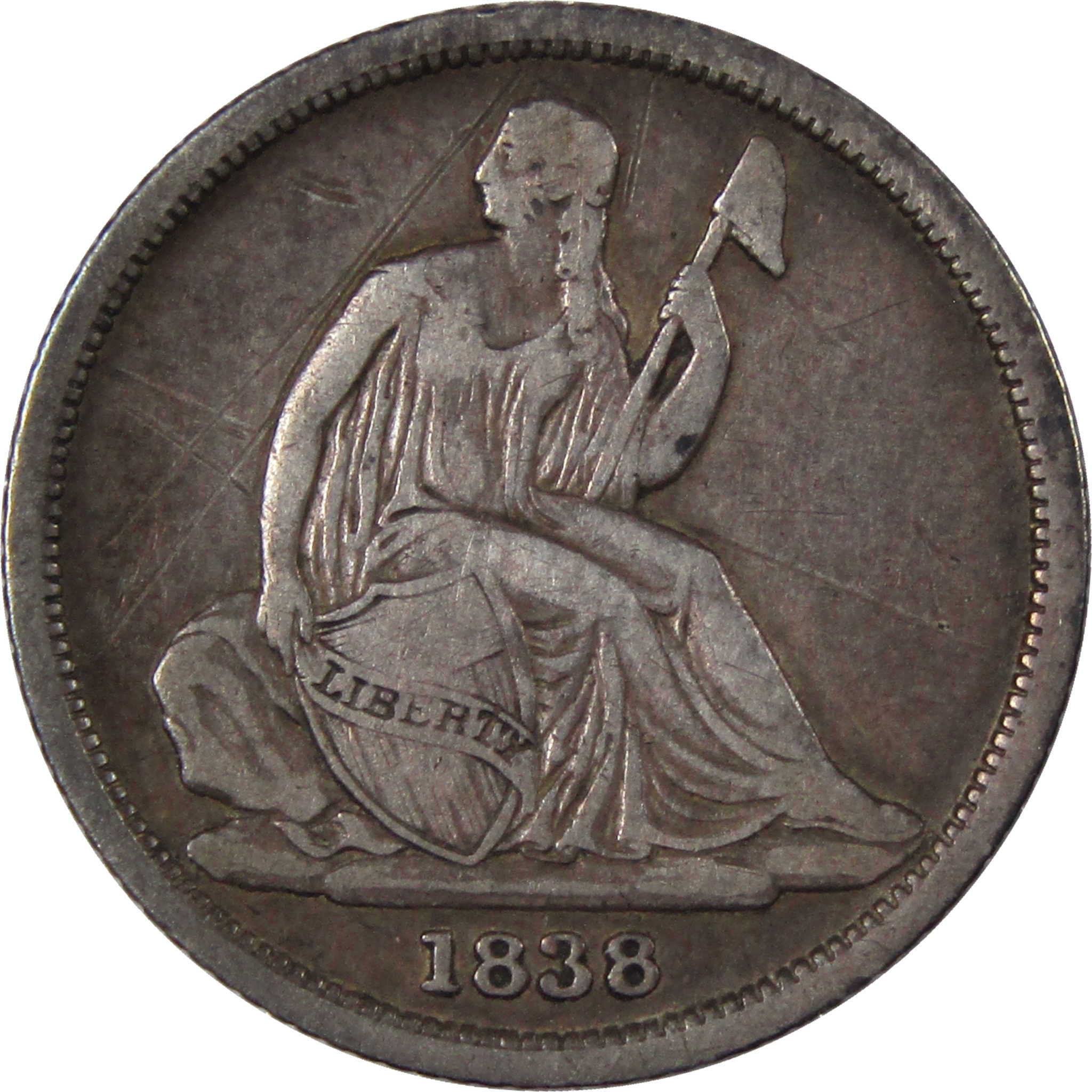 1837 Sm Date Seated Liberty Dime AU About Uncirculated SKU:IPC6773