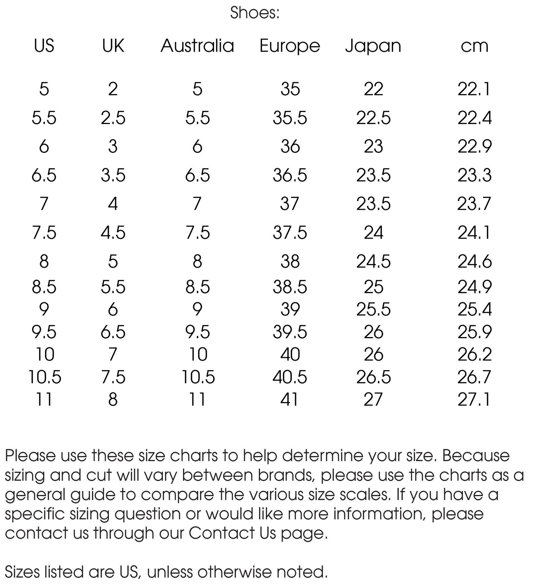 Shoe Chart – SHOPLUNAB