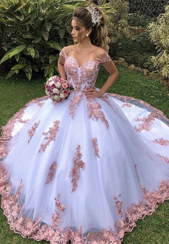 Princess White Wedding Dresses Blush Lace