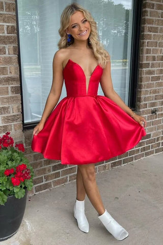 Red Satin Short Homecoming Dresses 2024