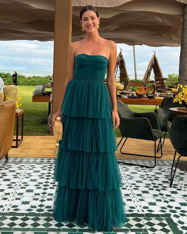 Vestidos de fiesta largos de color verde oscuro económicos, vestidos formales con tirantes