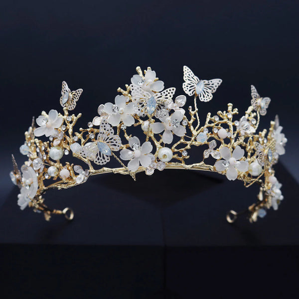 Butterfly Flower Bridal Tiaras Headband Crystal Quinceanera Crown