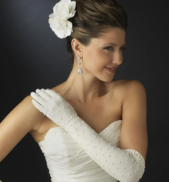 Long Pearl Accented Sleeve Bridal Gloves