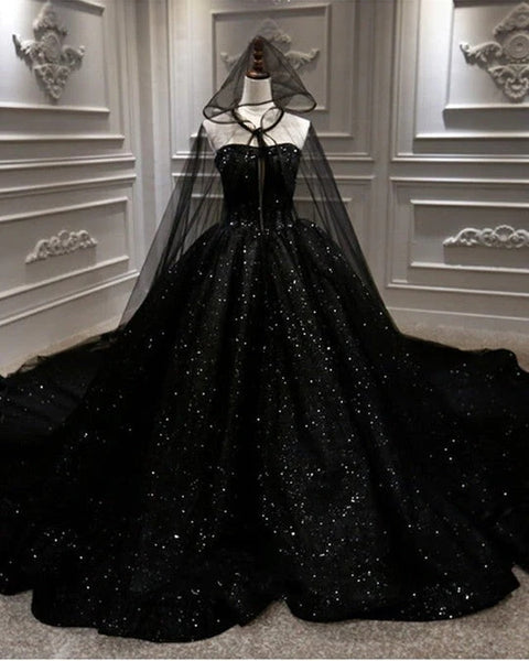 Ball Gown Sequin Black Wedding Dresses Gothic