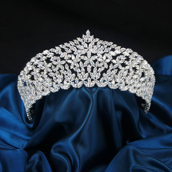 Luxury Silver Rhinestone Tiara Quince Crowns