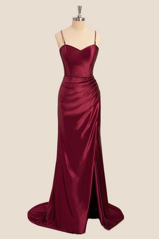 Wine Red Long Formal Dress For Wedding Guests
