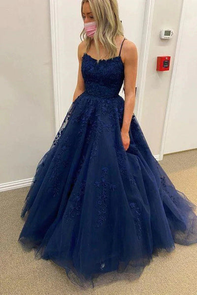 Navy Blue Prom Dresses Lace 2023
