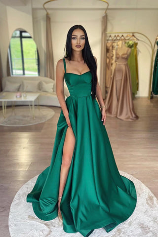 New Satin Emerald Green Prom Dress