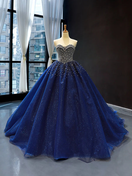 Princess Crystals Navy Blue Prom Dress