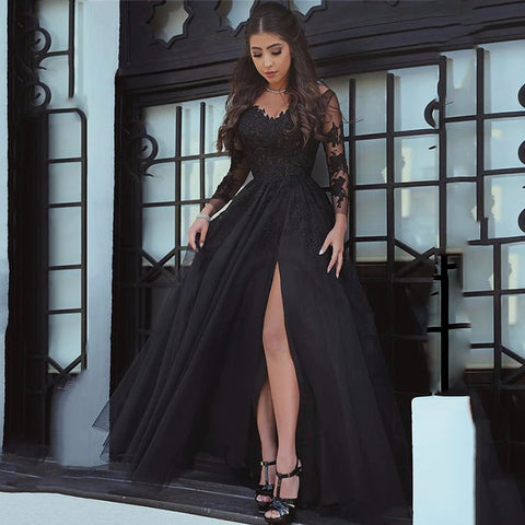 Long-Sleeved Prom Dresses black