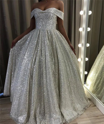 Shiny Silver Sequin Wedding Dresses