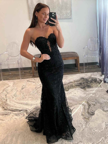 Black Prom Dresses Strapless Sequins
