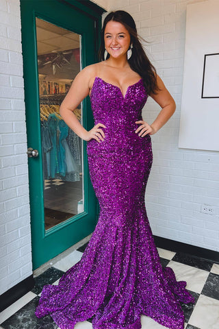 Strapless Sequin Purple Evening Dresses