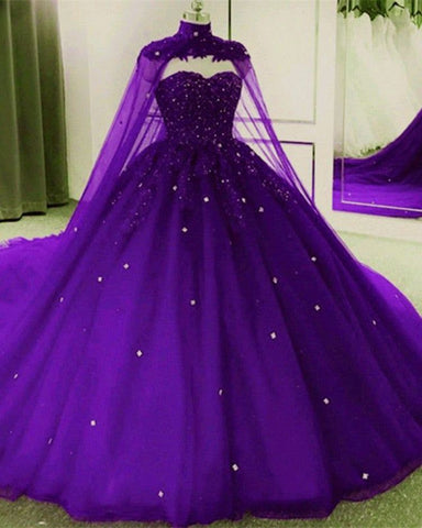 Purple quinceanera dresses with cape