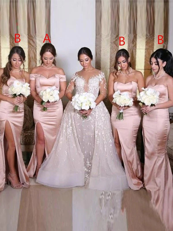 Elastic Satin Pink Bridesmaid Dresses