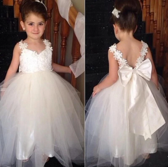 Sexy Lace Tulle Ivory Flower Girl Dresses Open Back