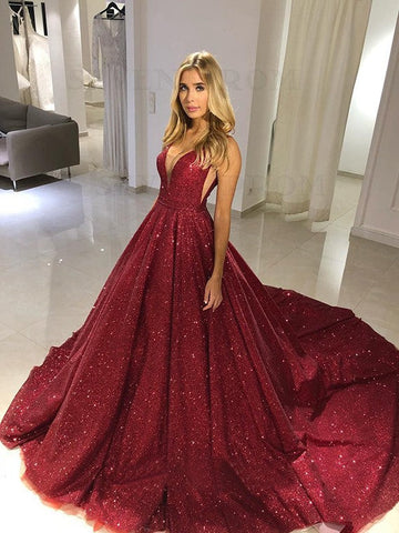 Glitter Burgundy Long Evening Dress