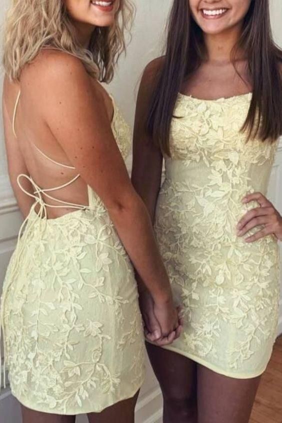 Yellow Lace Homecoming Dresses