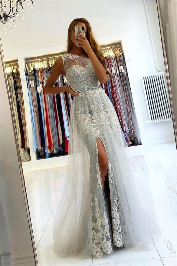 2022 Lace Silver Prom Dresses