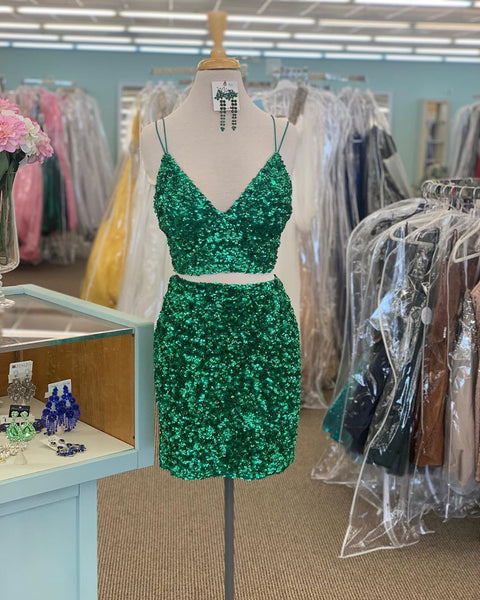 Green 2 Piece Short Homecoming Dresses