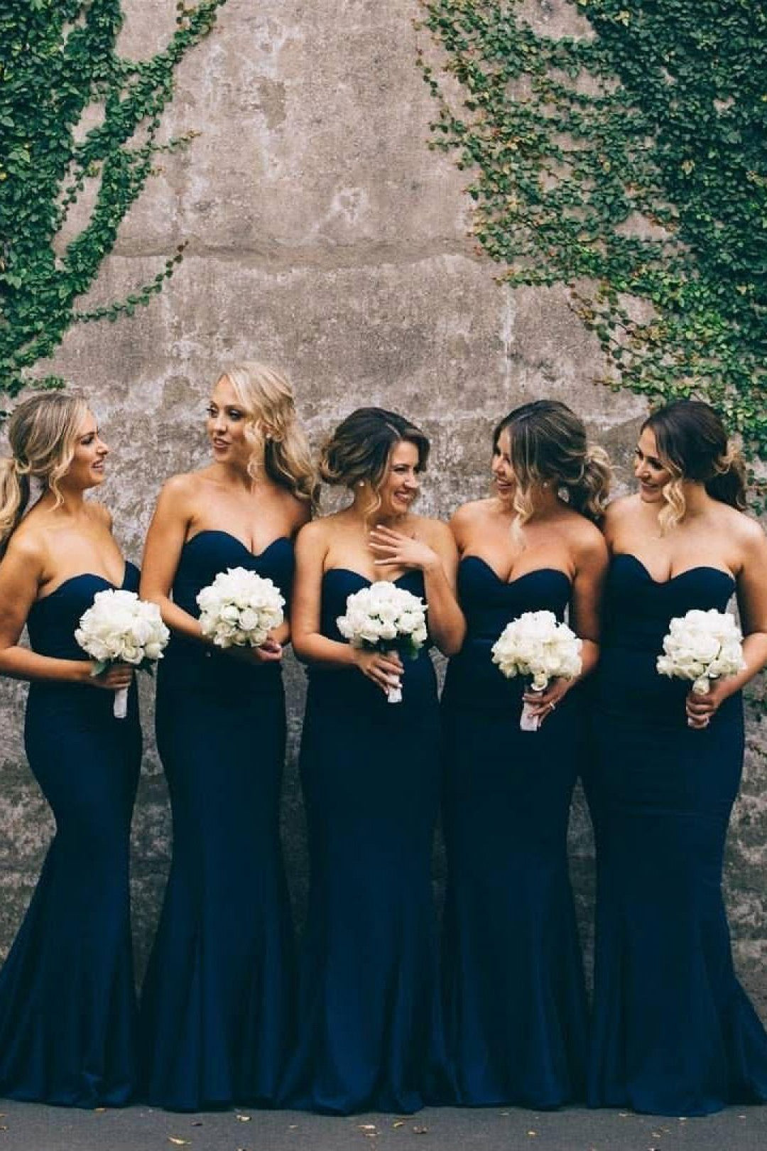 Floor Length Sweetheart Chiffon Navy Blue Bridesmaid Dresses