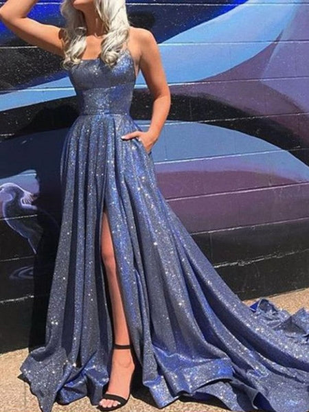 Blue Sparkly Homecoming Dresses Long