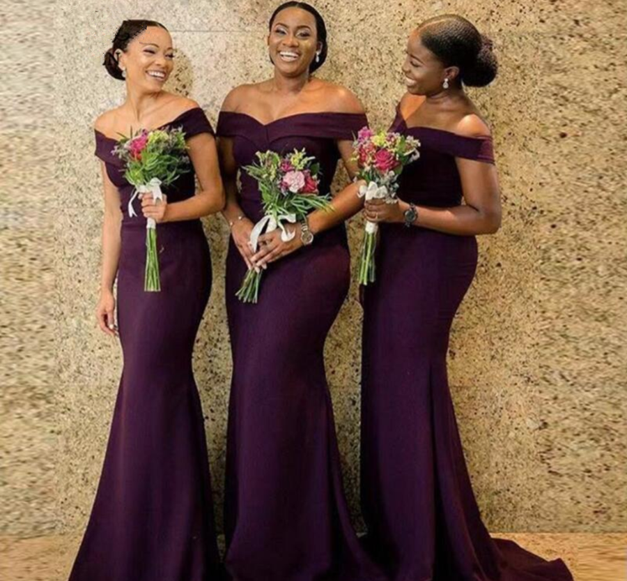 Off the Shoulder Bridesmaid Dresses Purple 