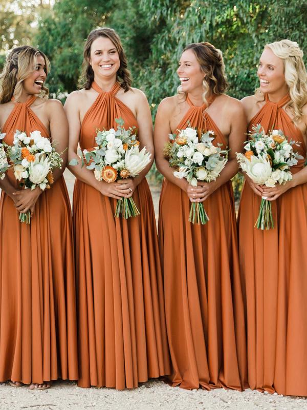 Long Burnt Orange Bridesmaid Dresses