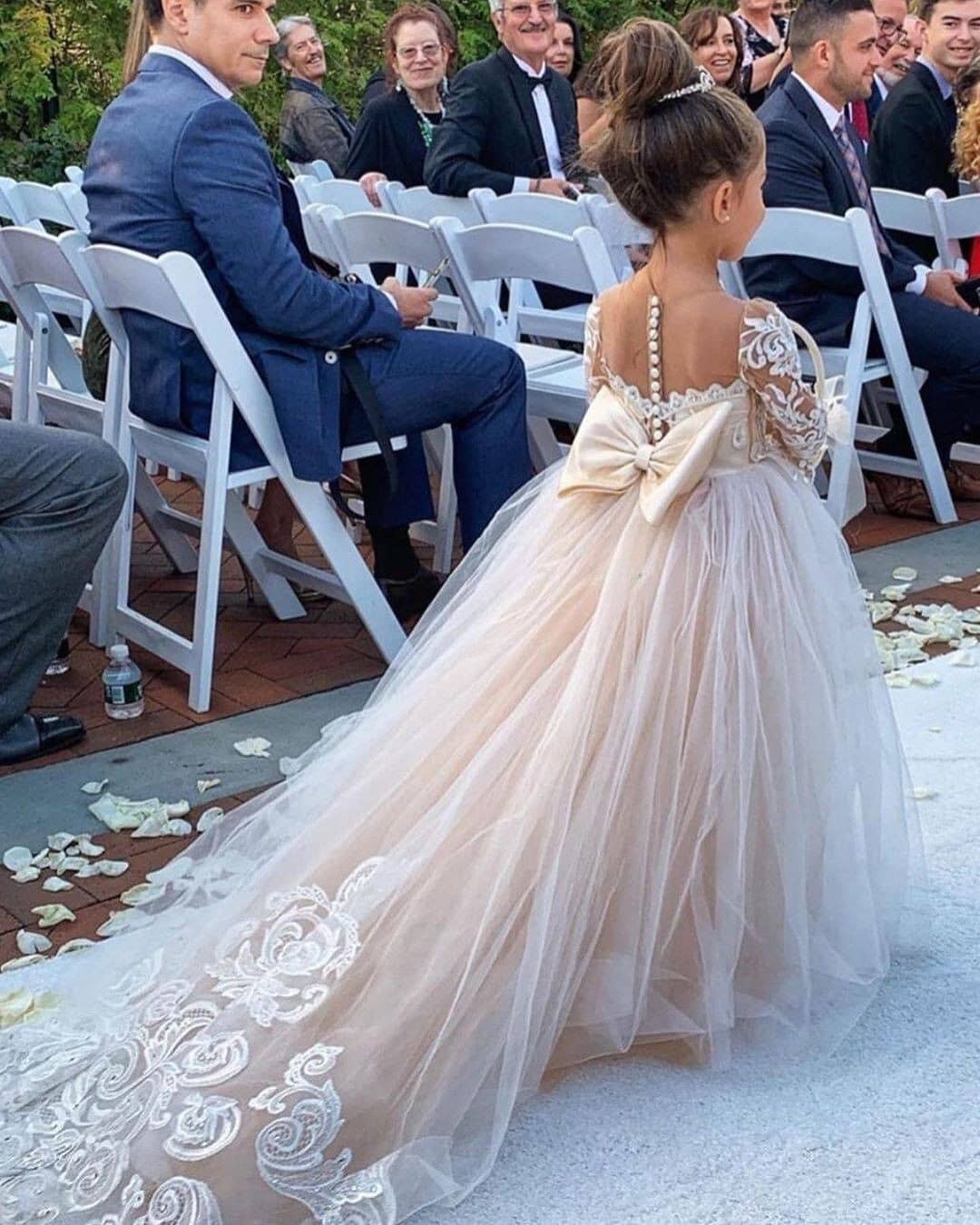 Vestidos de niña de flores de encaje de manga larga