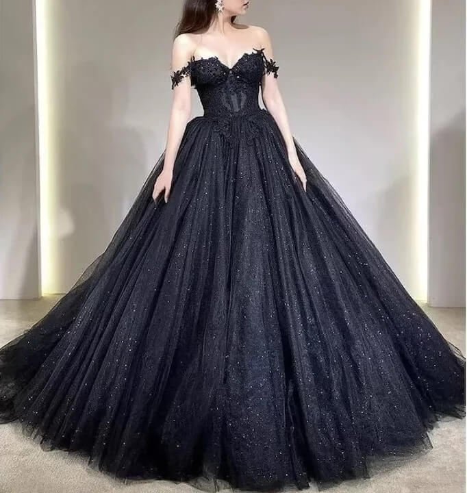 Off The Shoulder Black Gothic Wedding Dresses